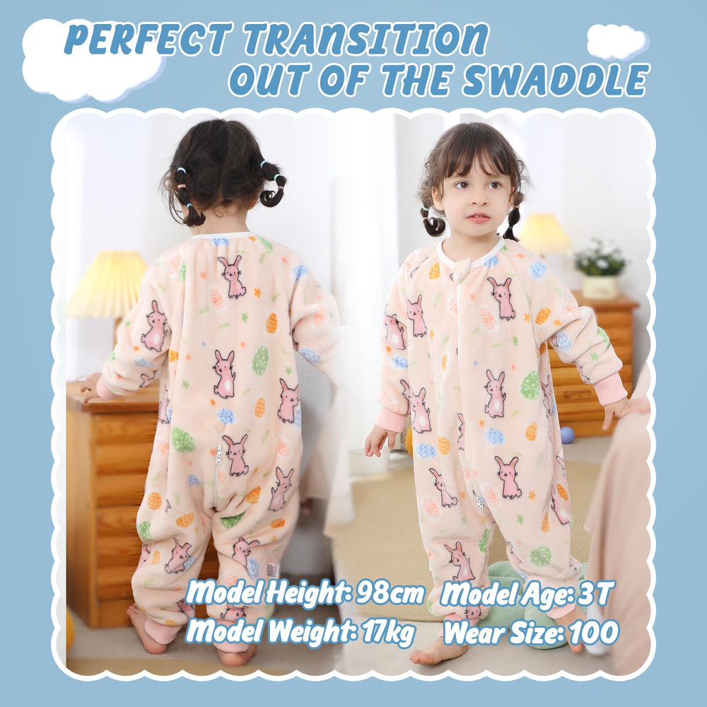 MICHLEY growing-fit sleeping bag shows six sizes for growing babies
