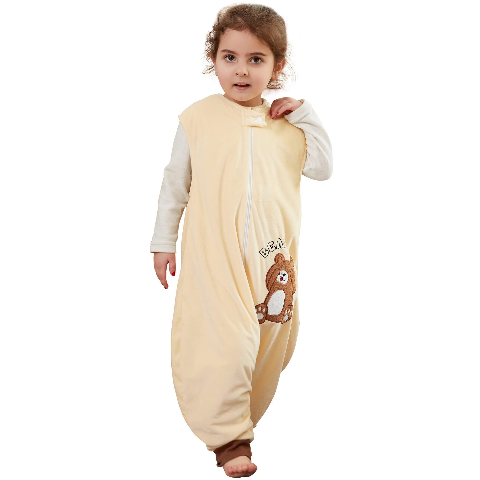 MICHLEY kids sleeveless zipper sleeping bag with bear pattern for cozy outdoor naps.