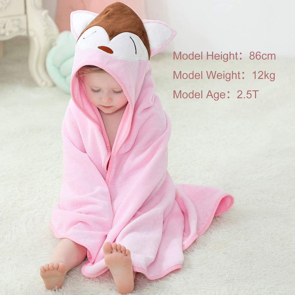 MICHLEY pink fox hooded towel after-swim wrap on child