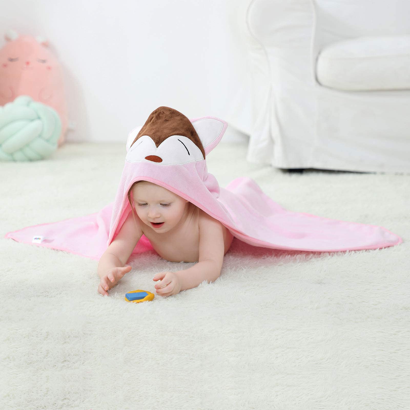 MICHLEY pink fox hooded towel gift-ready packaging