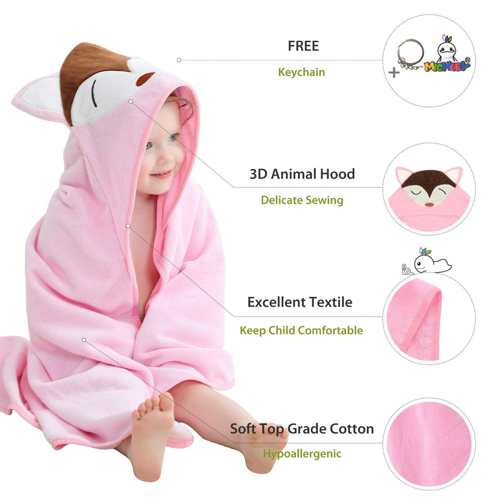 MICHLEY pink fox hooded towel hood showing cozy head cover