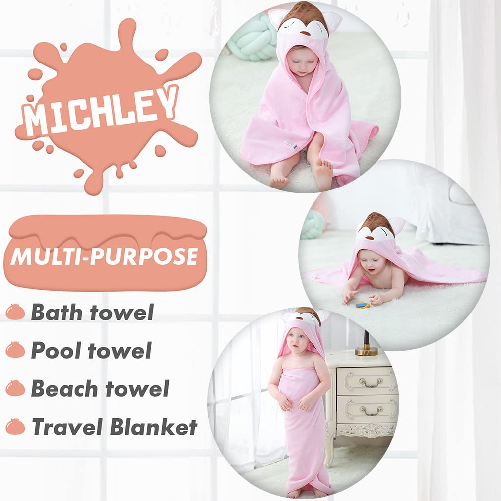MICHLEY pink fox hooded towel size 35x35 inch for growth