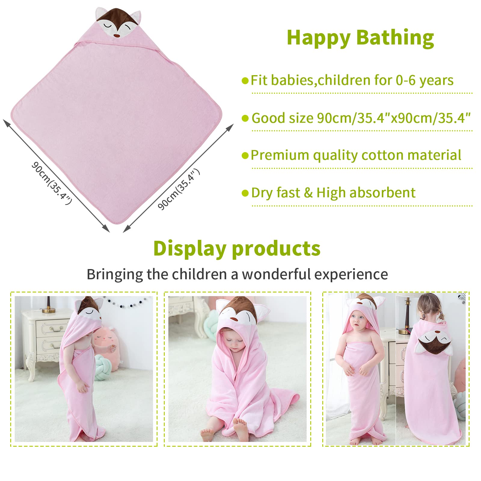 MICHLEY pink fox hooded towel soft cotton texture on fabric