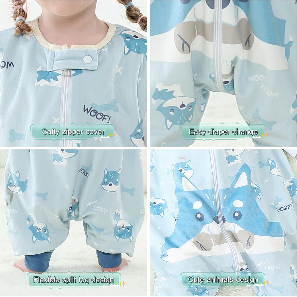 MICHLEY sleeping bag with foot openings demonstrates easy movement for toddlers.