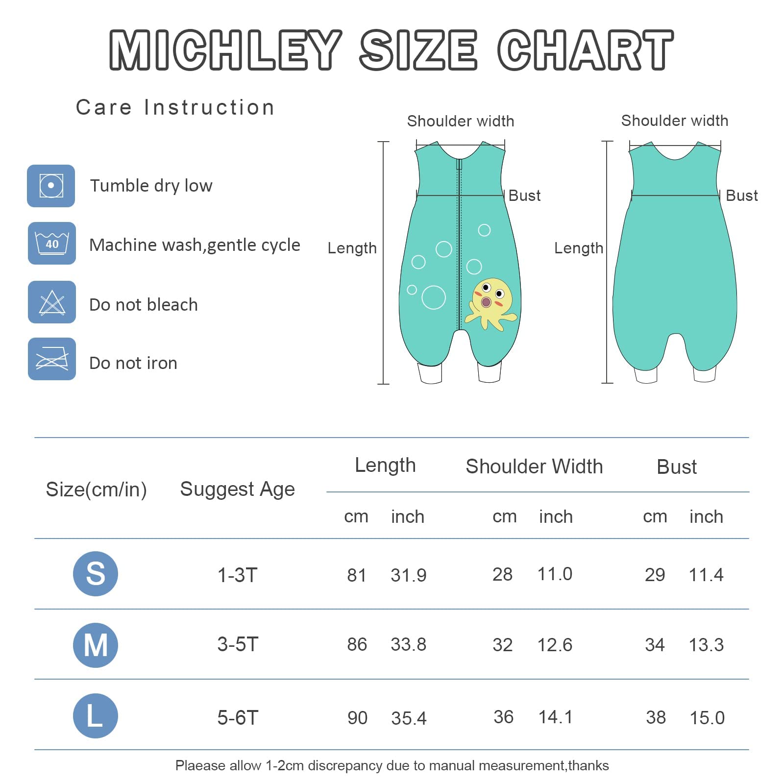 MICHLEY sleeping sack 2-way zipper close-up enables quick diaper changes.