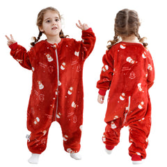 MICHLEY toddler flannel sleeping sack on child for warm, cozy nights.