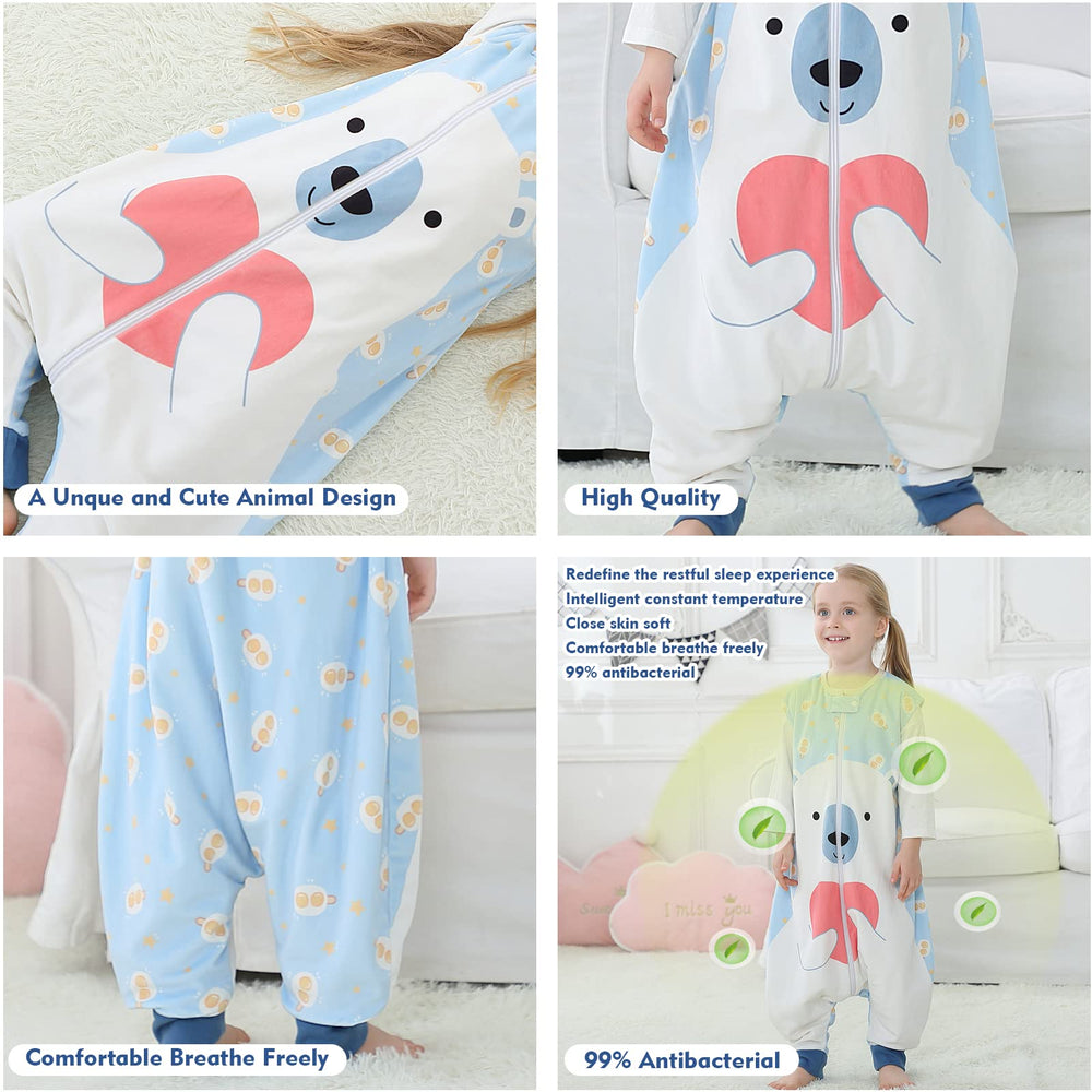 MICHLEY bear-print sleeping sack features a friendly bear design.
