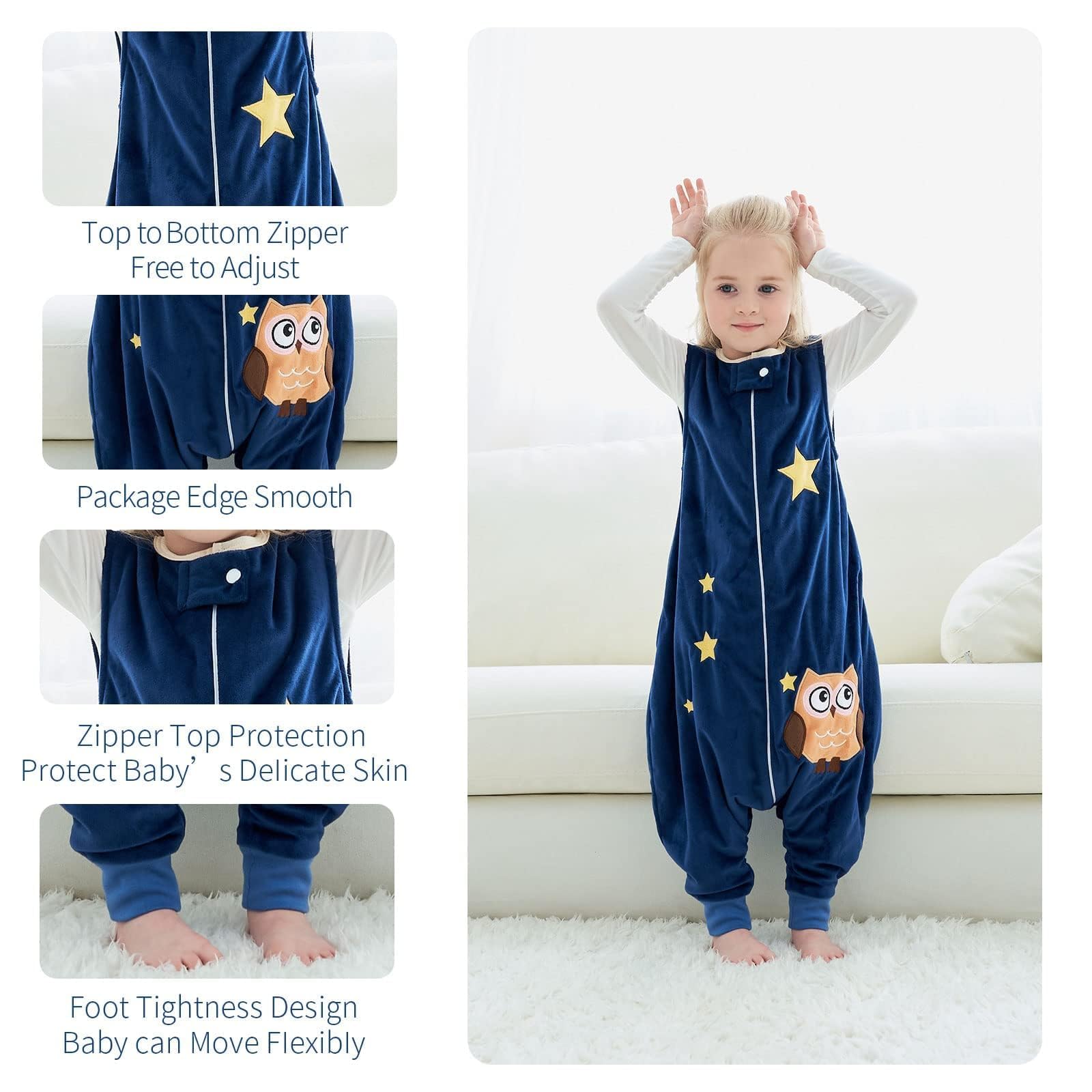 MICHLEY sleeping sack with foot openings supports toddler movement and safe sleep