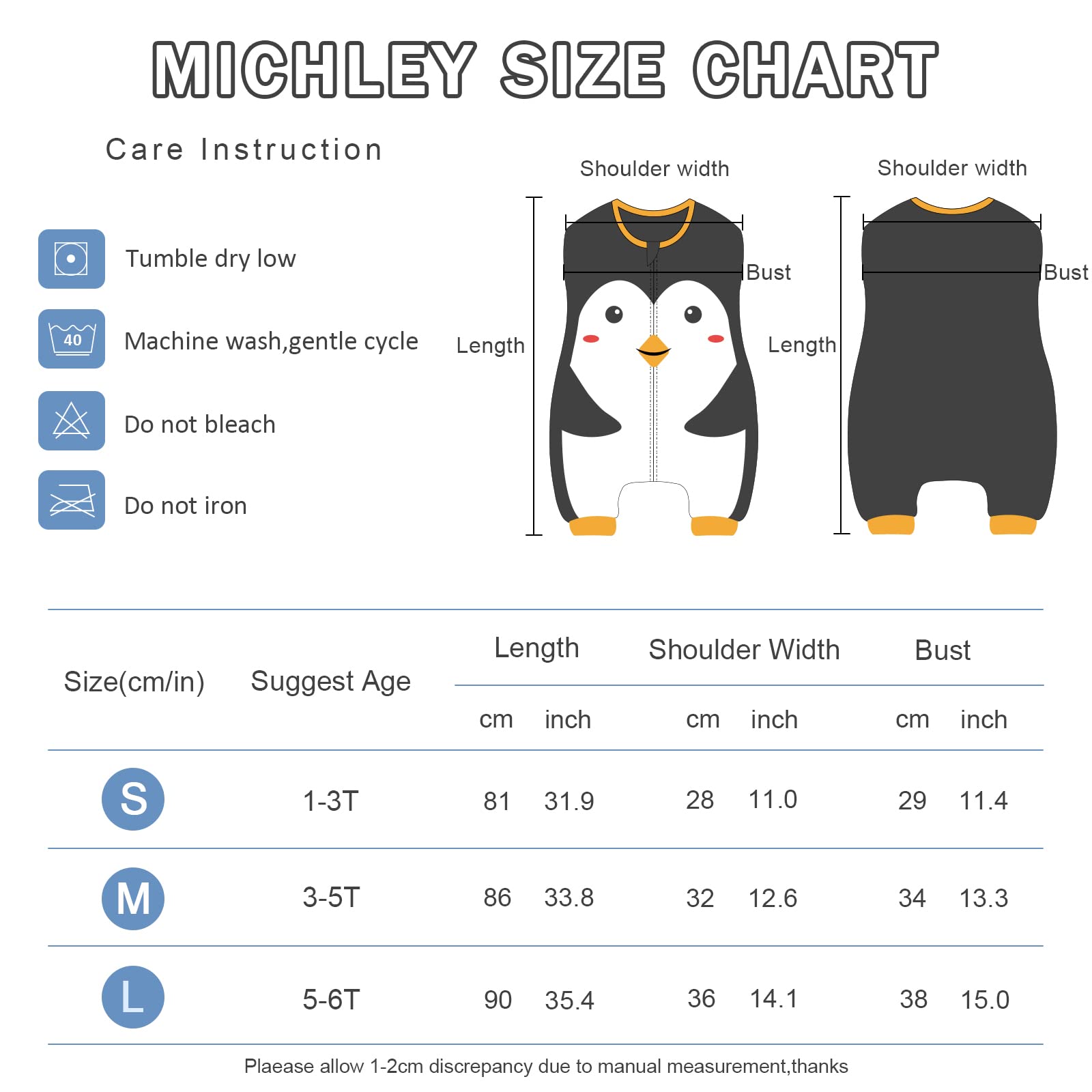 MICHLEY Toddler Sleeping Sack penguin back view demonstrates comfortable coverage.