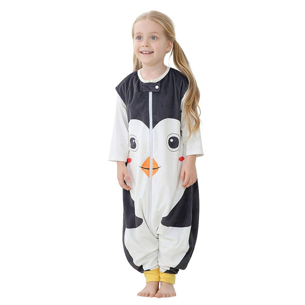 MICHLEY Toddler Sleeping Sack penguin closeup shows soft breathable fabric for cozy sleep.