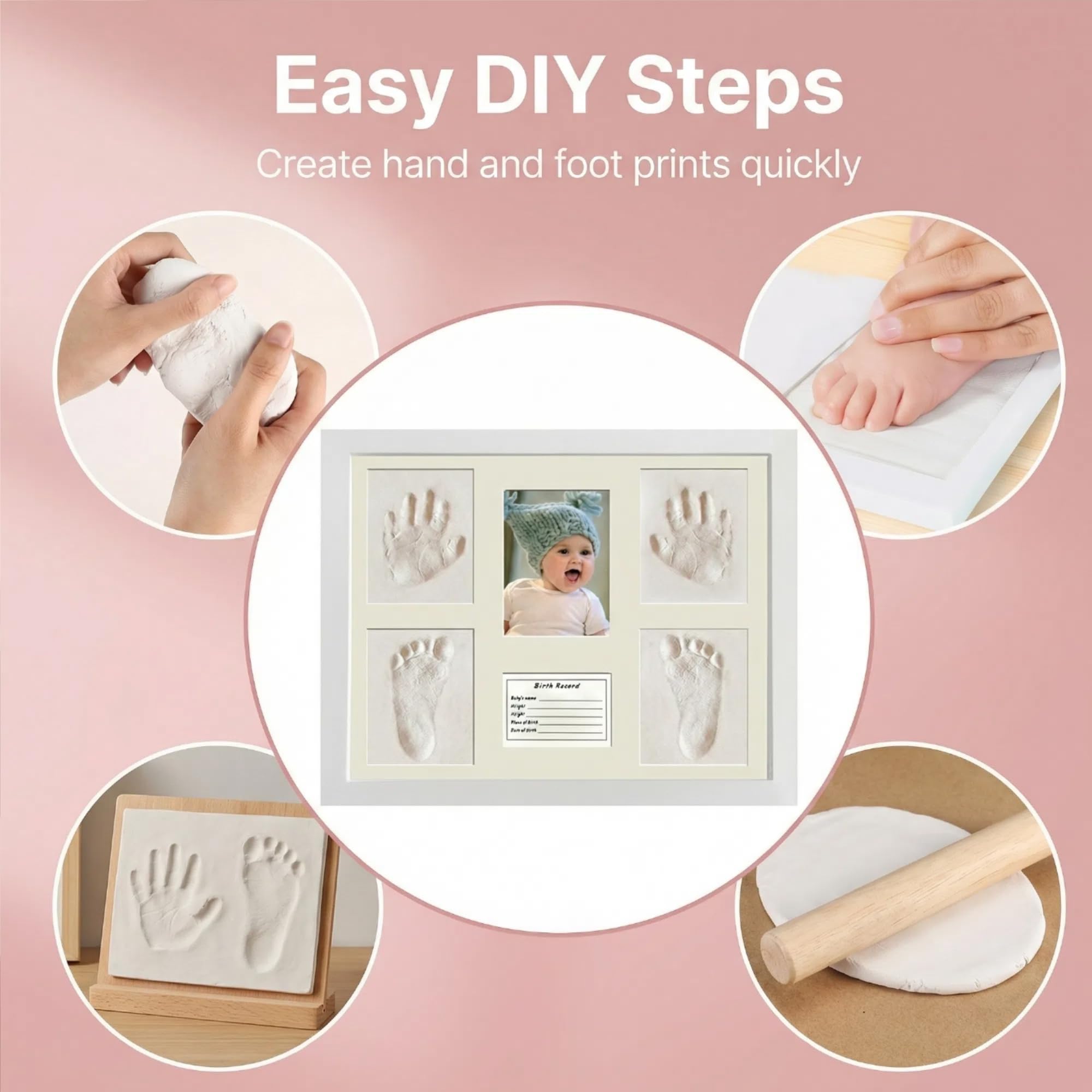 MICKYU baby footprint impression with air-dry clay demonstrates quick, mess-free memory creation.