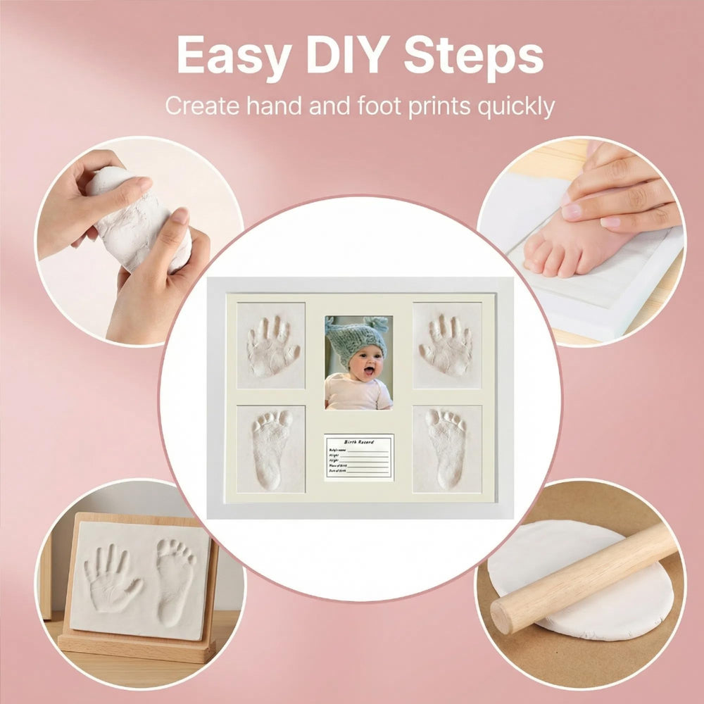 MICKYU baby footprint impression with air-dry clay demonstrates quick, mess-free memory creation.