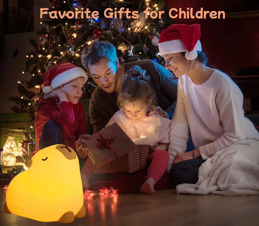 Microwear Capybara night light on with warm glow in bedroom