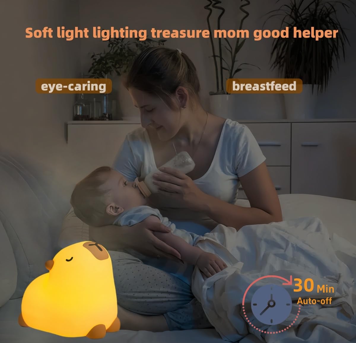 Microwear Capybara night light timer button showing auto-off feature