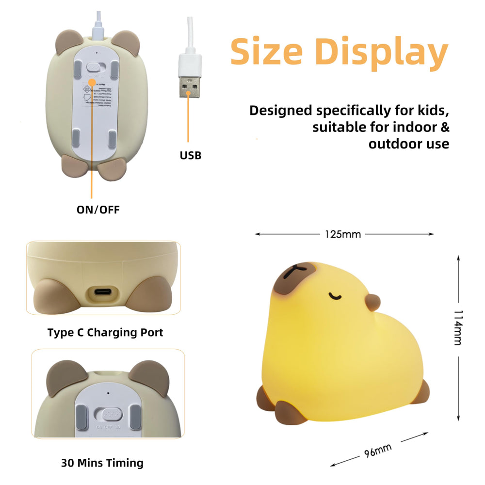 Microwear Capybara night light packaging with USB charging for easy recharge