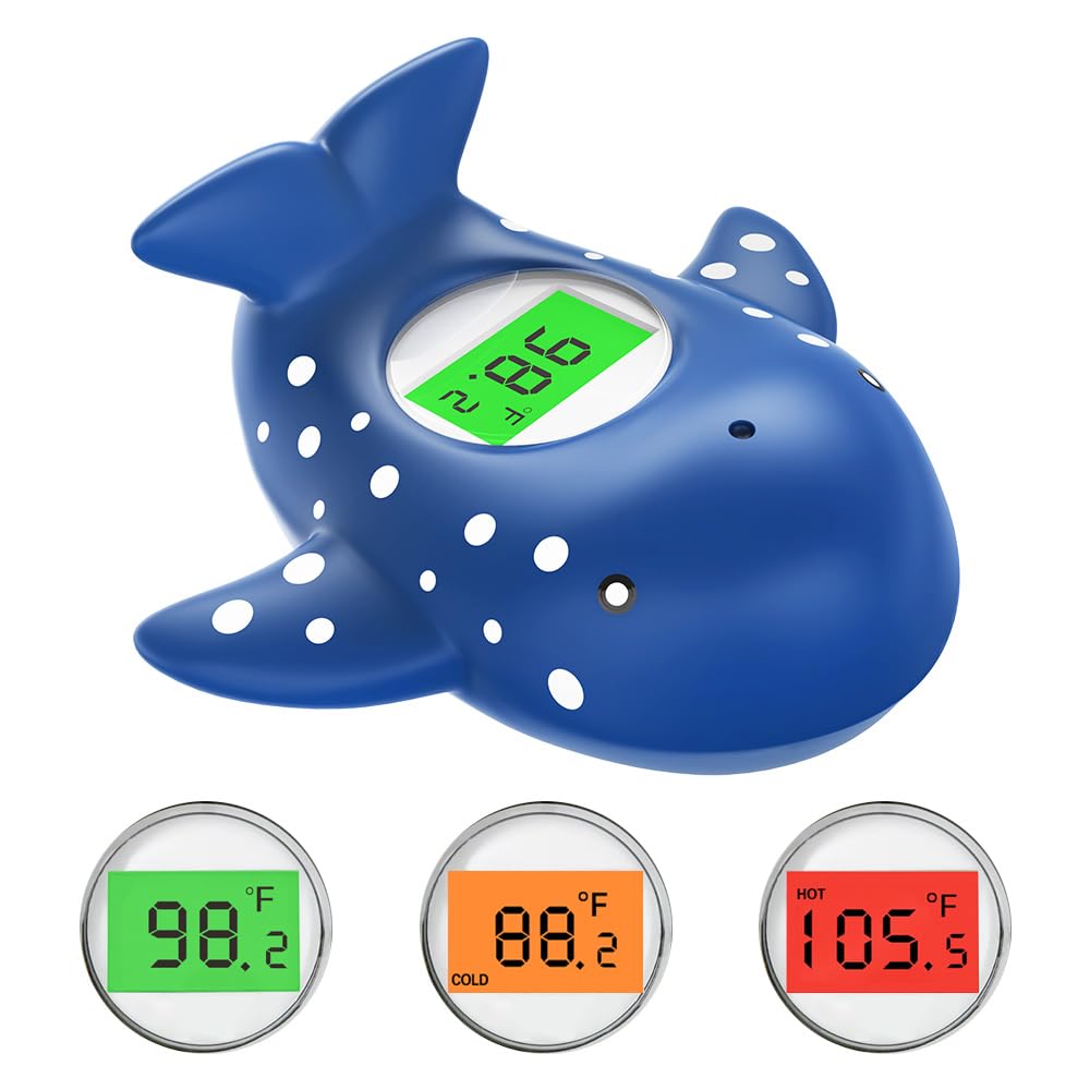 Miedecdel baby bath thermometer in navy blue shows safe water temperature at a glance.