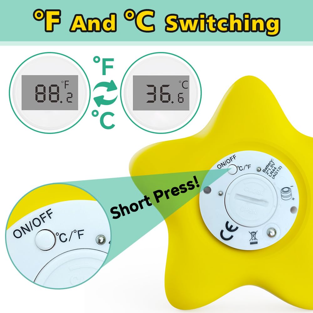 Miedecdel bath thermometer includes batteries and safety features