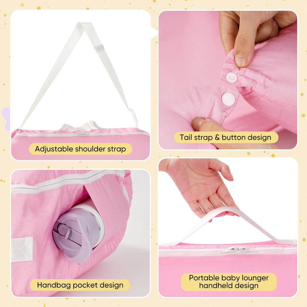 Miereirl pink nest lounger creates cozy infant nest for lounge time.