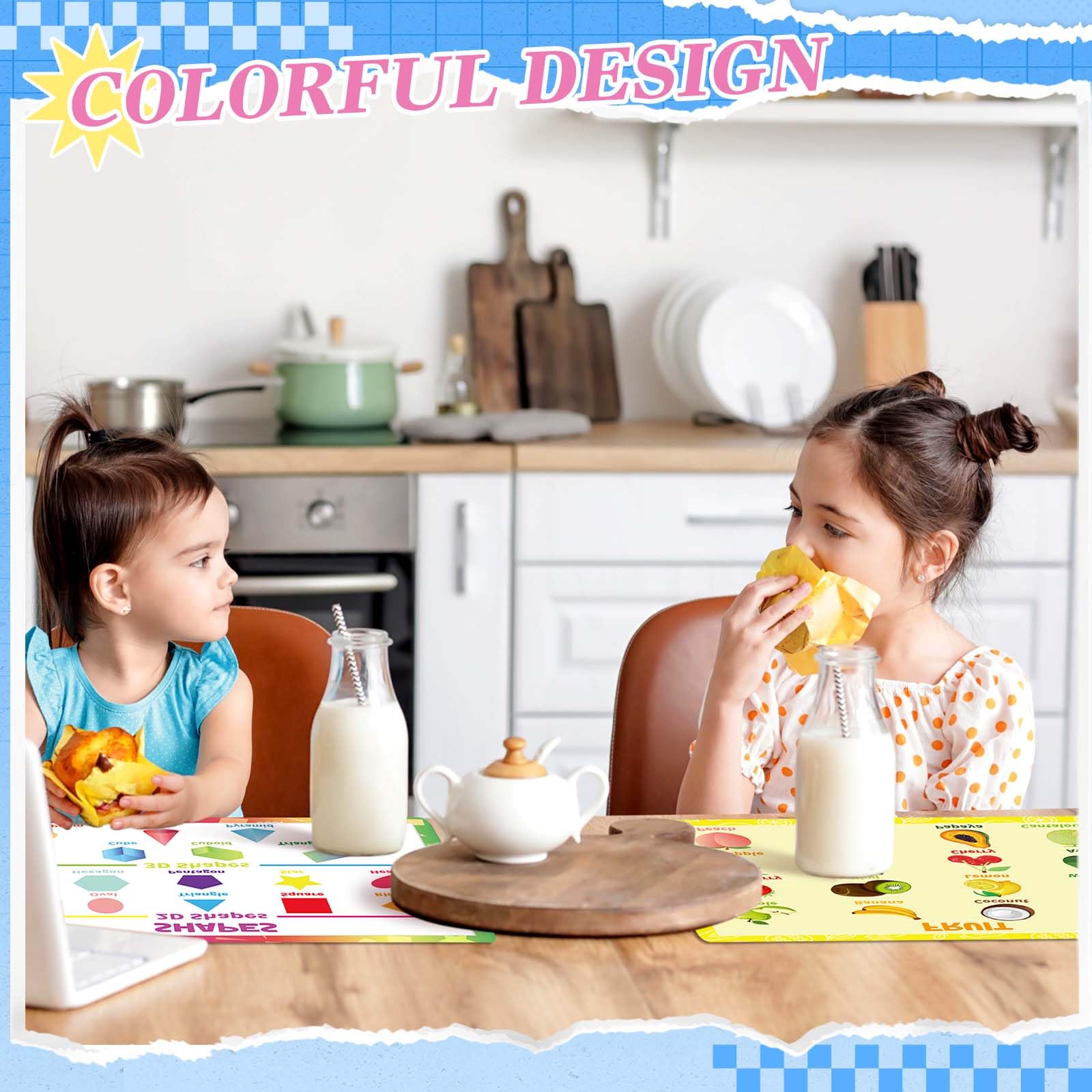 Mifoci placemats with letters design support pre-reading during dining.