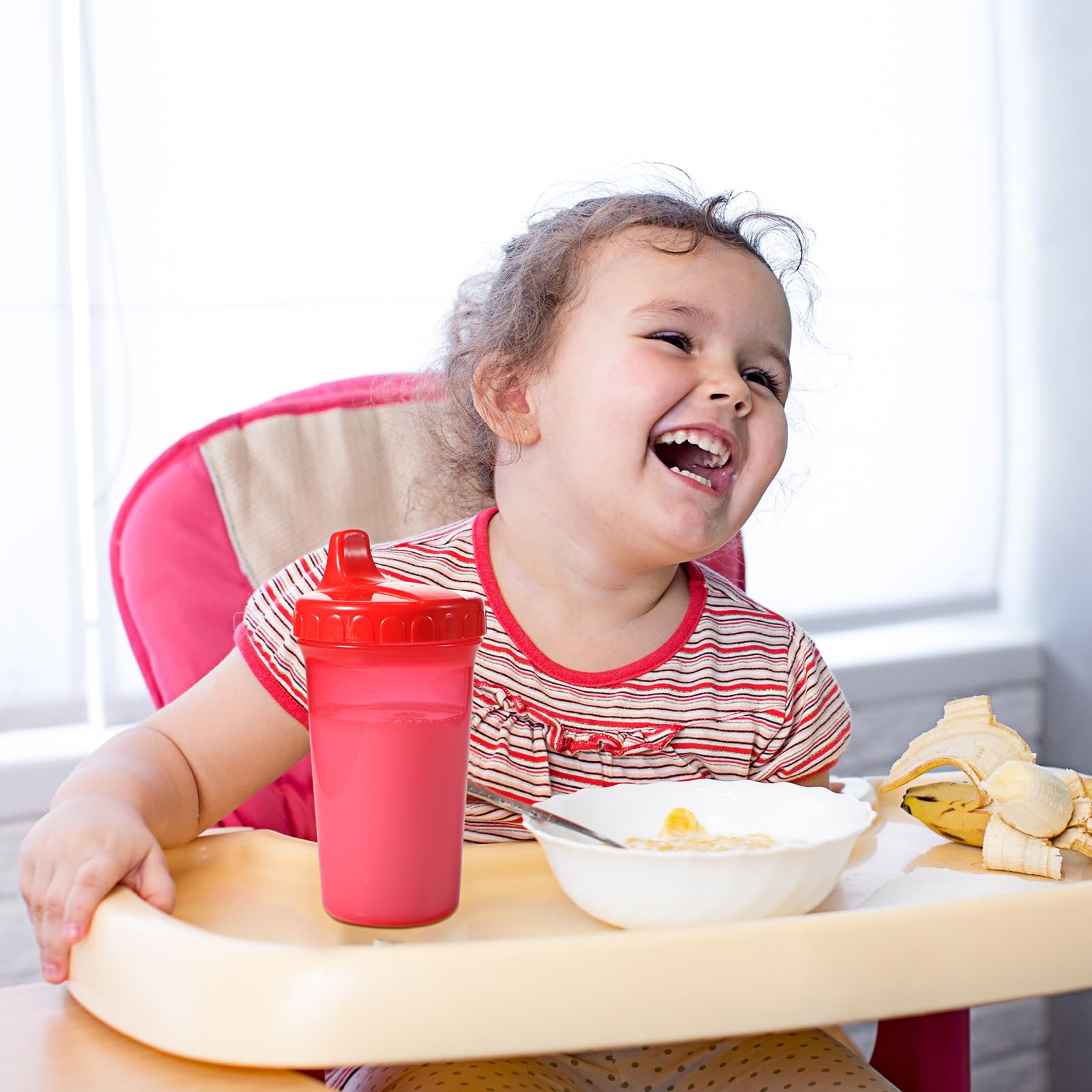 Mifoci spill-proof spout lid showing secure spout to reduce spills during play.