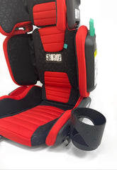 Mifold clip-on cup holder demonstrates easy attach on either side for quick reach.