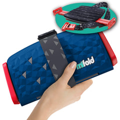Mifold Comfort grab-and-go booster seat front view for quick carpooling convenience.