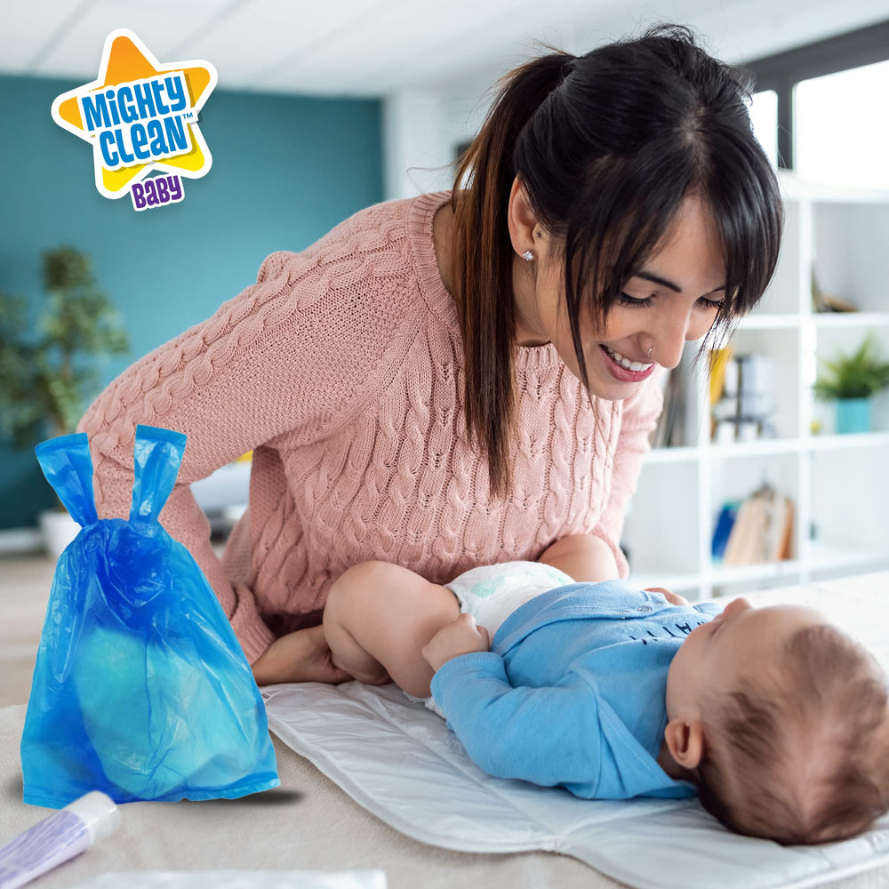 Mighty Clean Baby diaper bags stored in stroller for quick access