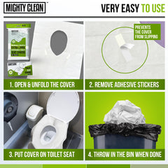 Mighty Clean covers with two adhesive strips to prevent slipping.