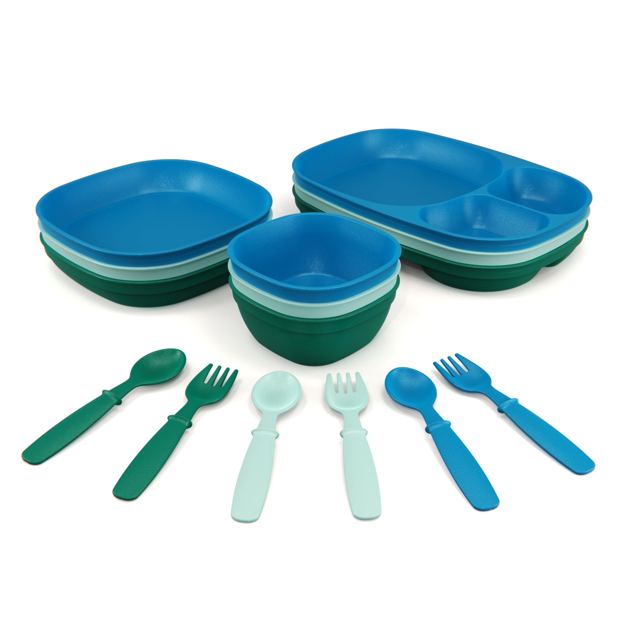 MightyMoe ocean-color divided tray aids self-feeding and mess reduction.
