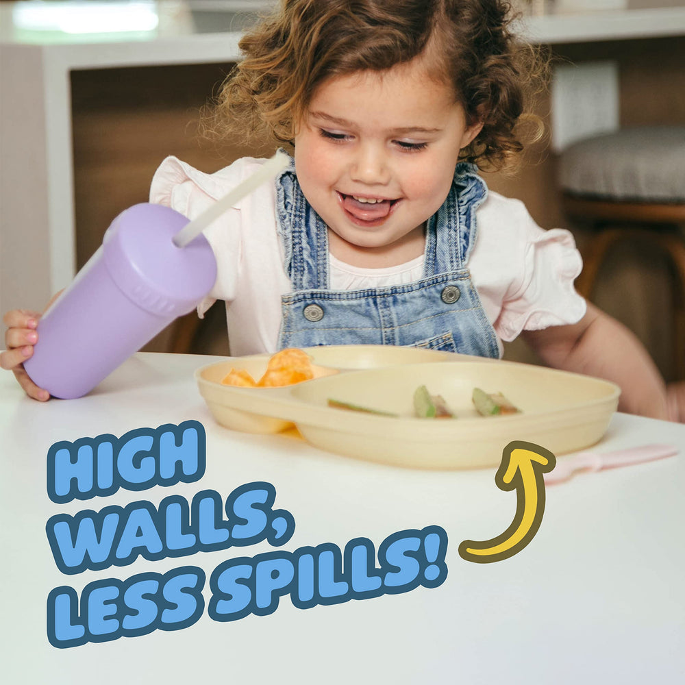 MightyMoe pastel plate supports toddler self-feeding with confidence.