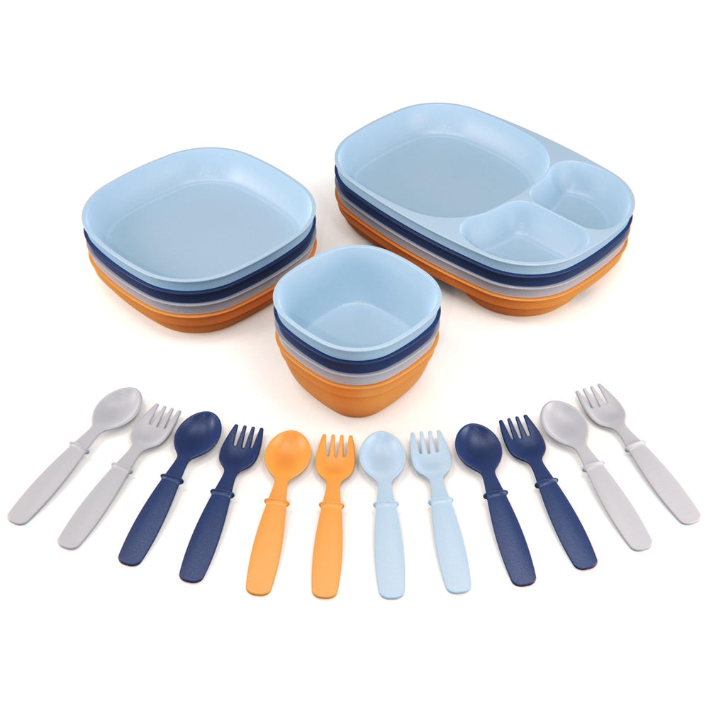 MightyMoe Sunset tray from toddler dinnerware for mess-minimizing self-feeding.