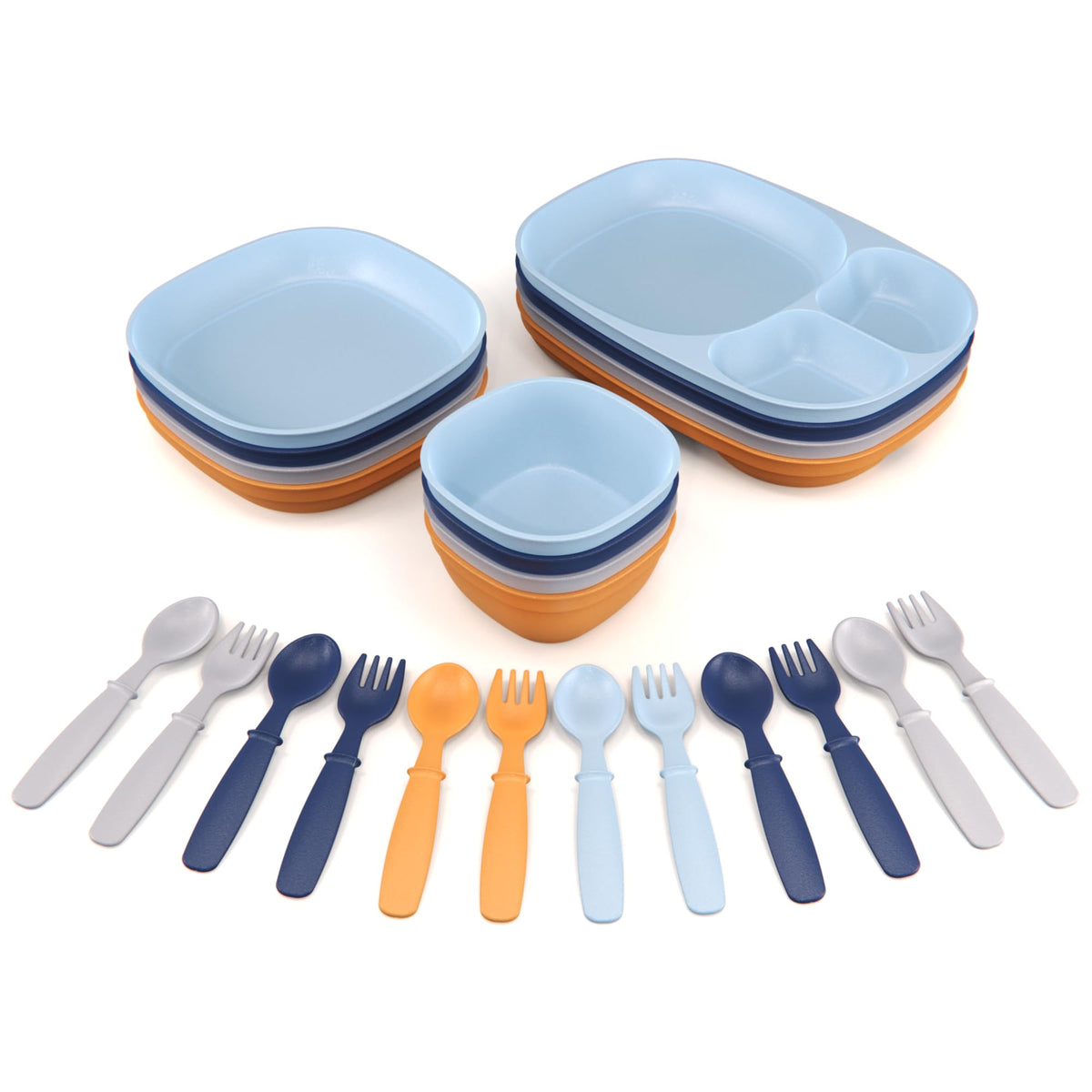 MightyMoe Sunset tray from toddler dinnerware for mess-minimizing self-feeding.