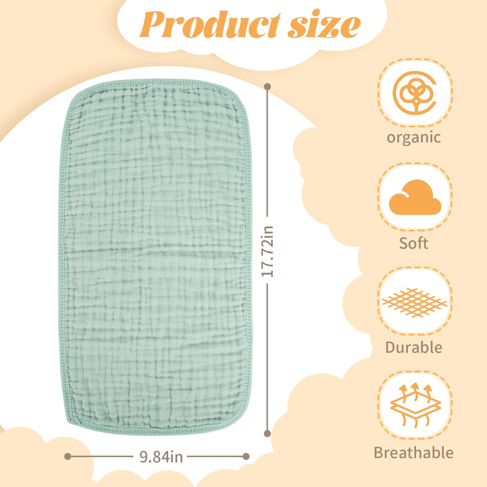 MIGIOL burp cloth features soft muslin cotton for skin-friendly comfort.