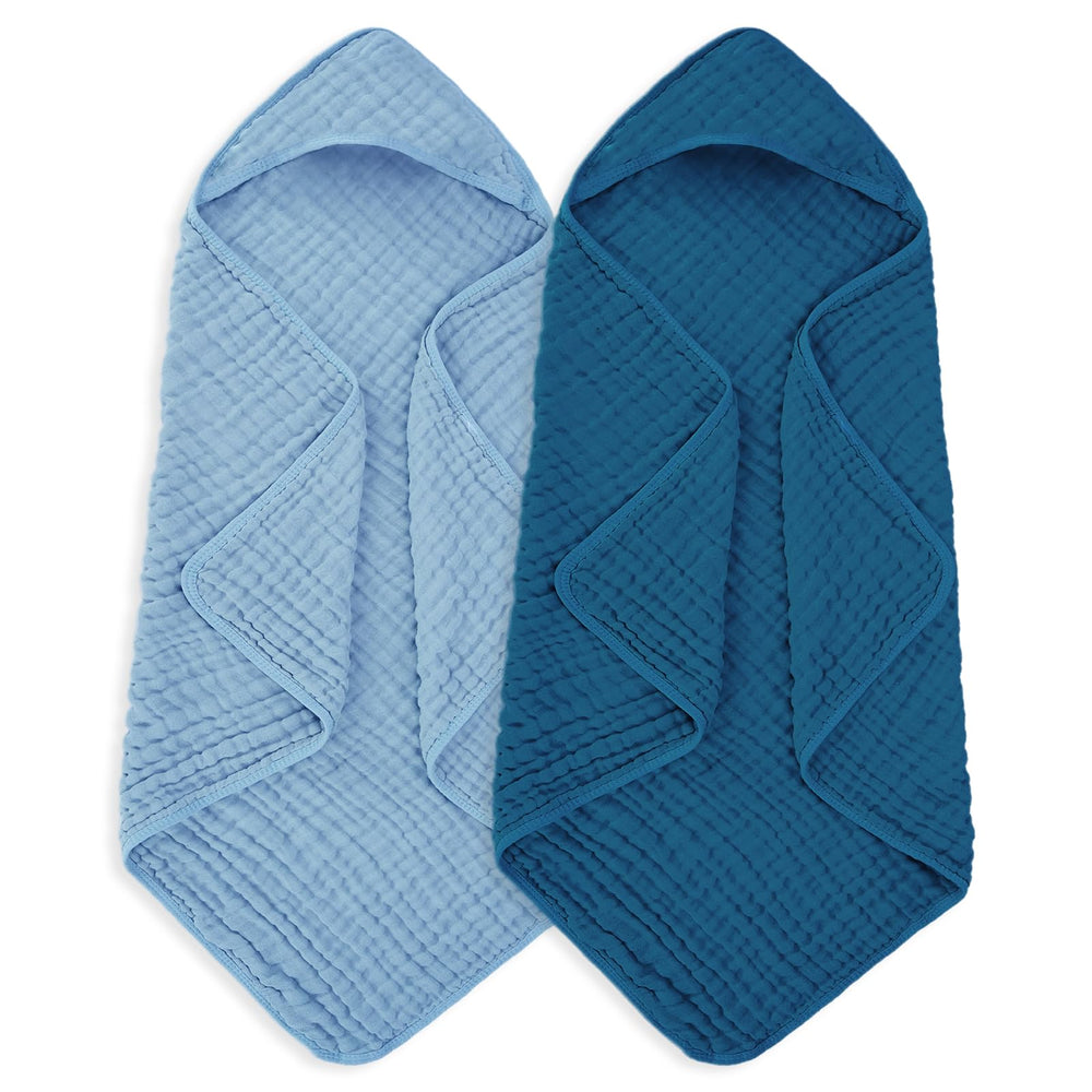 MIGIOL Muslin Baby Hooded Towel light blue folded for quick bath prep