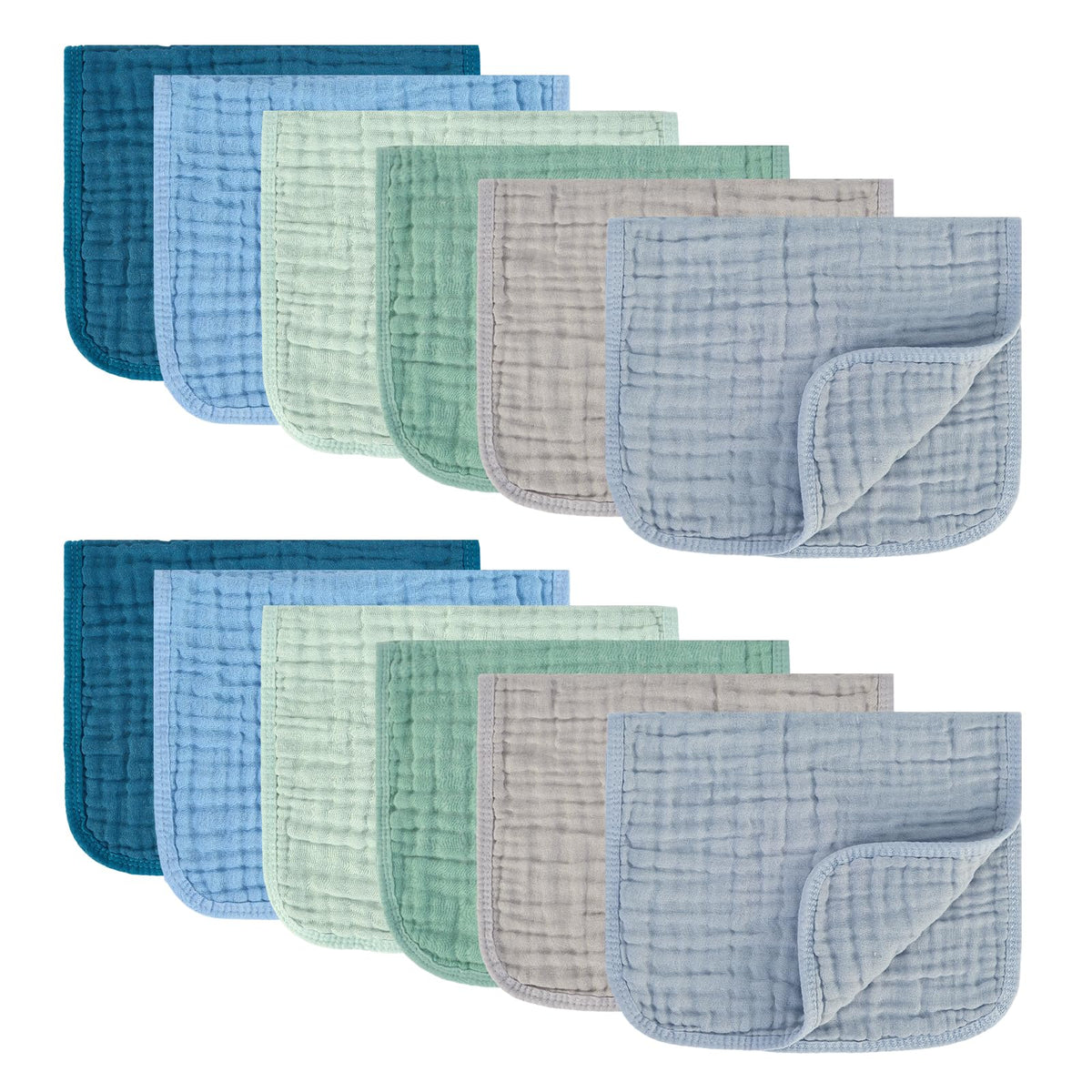 MIGIOL Muslin Burp Cloths blue-green 12-pack displayed for daily use and coverage