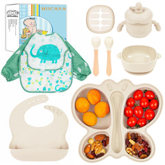 MIICASA silicone baby feeding set in beige for mess-free self-feeding