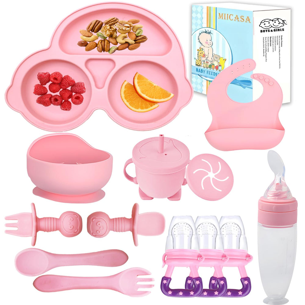 MIICASA silicone baby feeding set with suction bowl reduces spills during meals.
