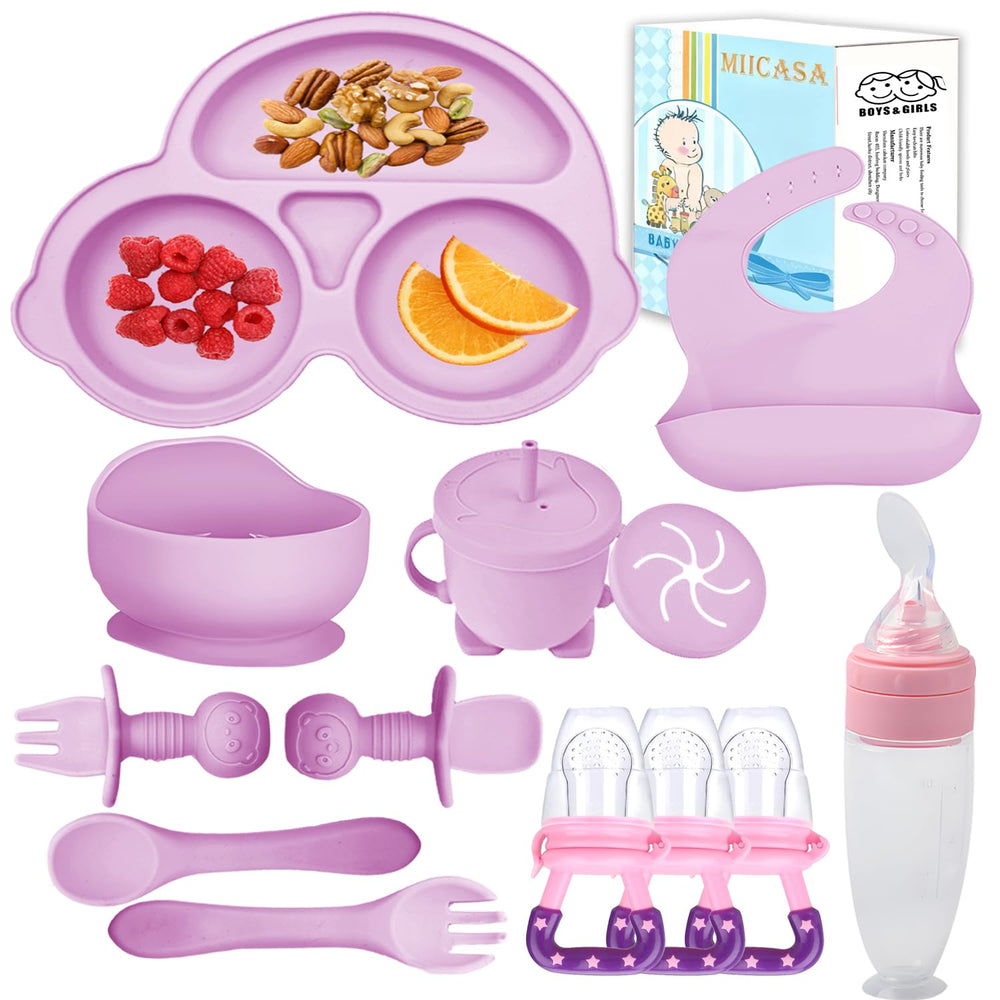 MIICASA silicone baby feeding set with suction bowl keeps meals mess-free on trays