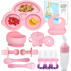 MIICASA silicone baby feeding set with suction bowl reduces spills during meals.