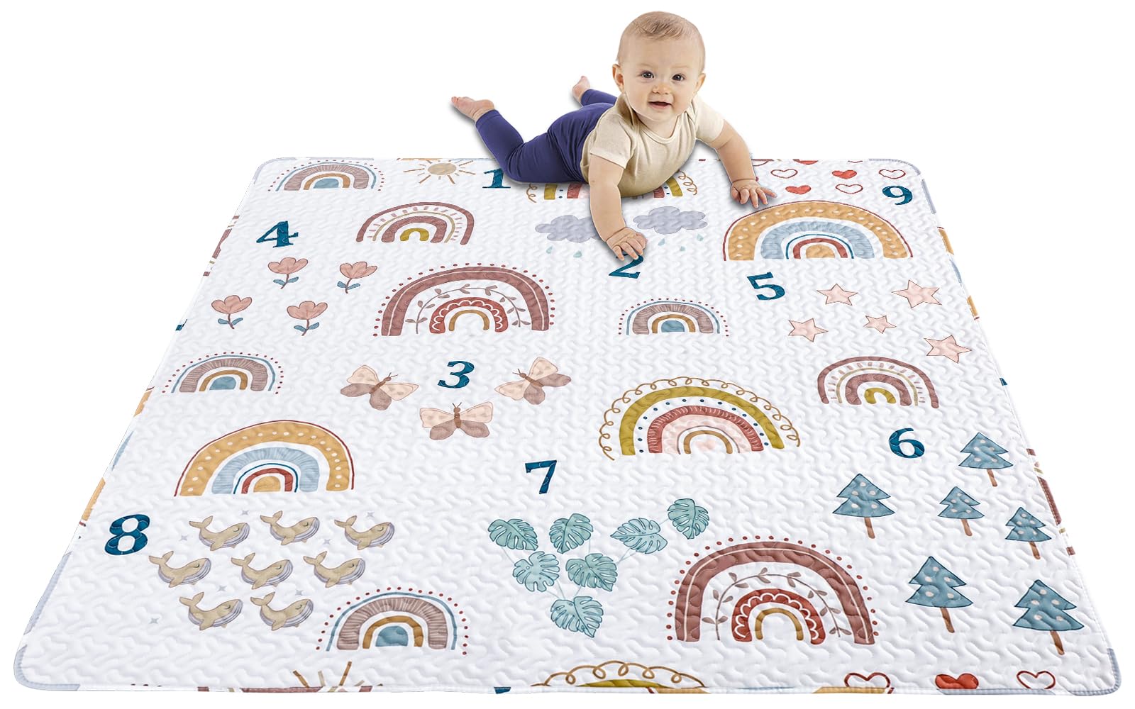 MIIMER Boho Rainbow play mat folded for easy storage and portability.