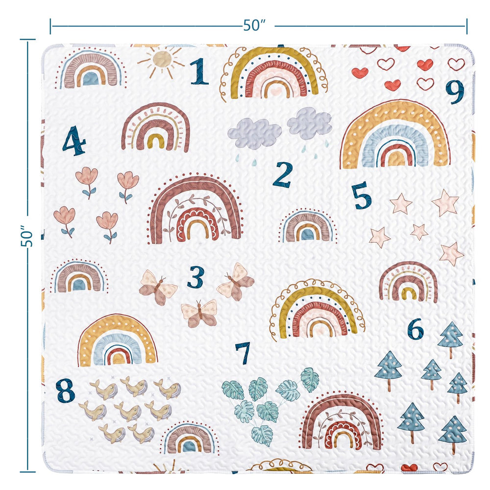 MIIMER Boho Rainbow play mat set in a playpen for ample baby space.