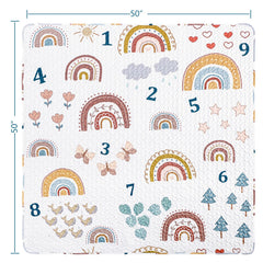 MIIMER Boho Rainbow play mat set in a playpen for ample baby space.