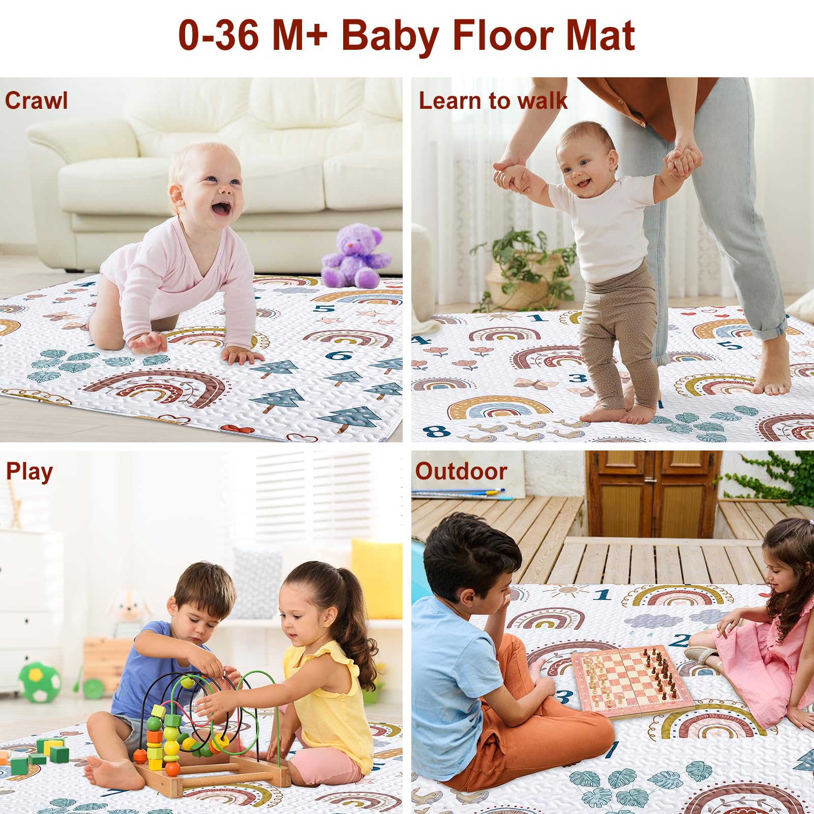 MIIMER Boho Rainbow wide crawl area inviting baby exploration on the floor.