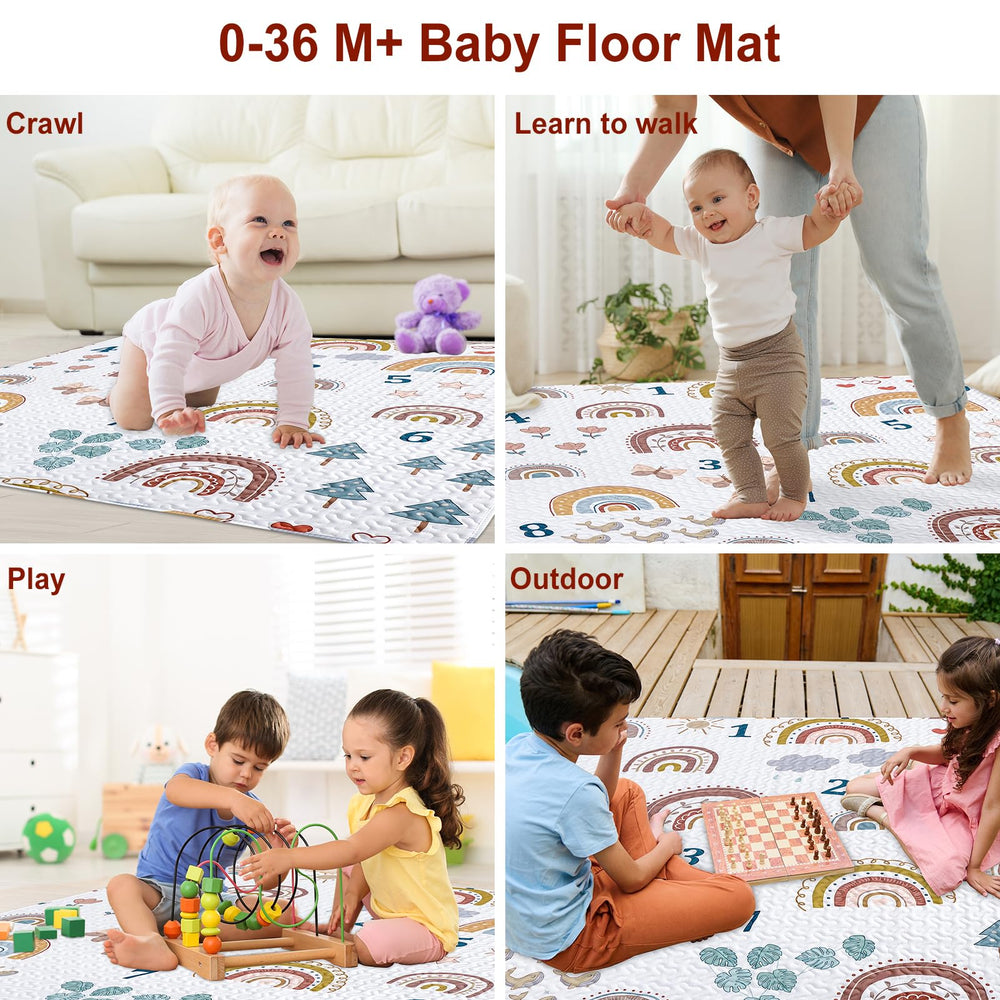 MIIMER Boho Rainbow wide crawl area inviting baby exploration on the floor.