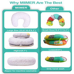 MIIMER detachable seated support cushion provides stable seating as baby learns to sit.