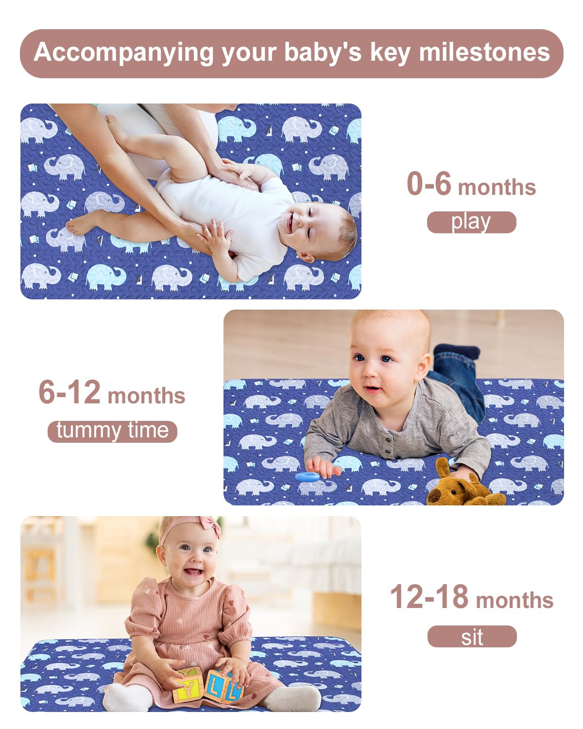 MIIMER washable infant play mat machine-washable blue for easy cleanup.