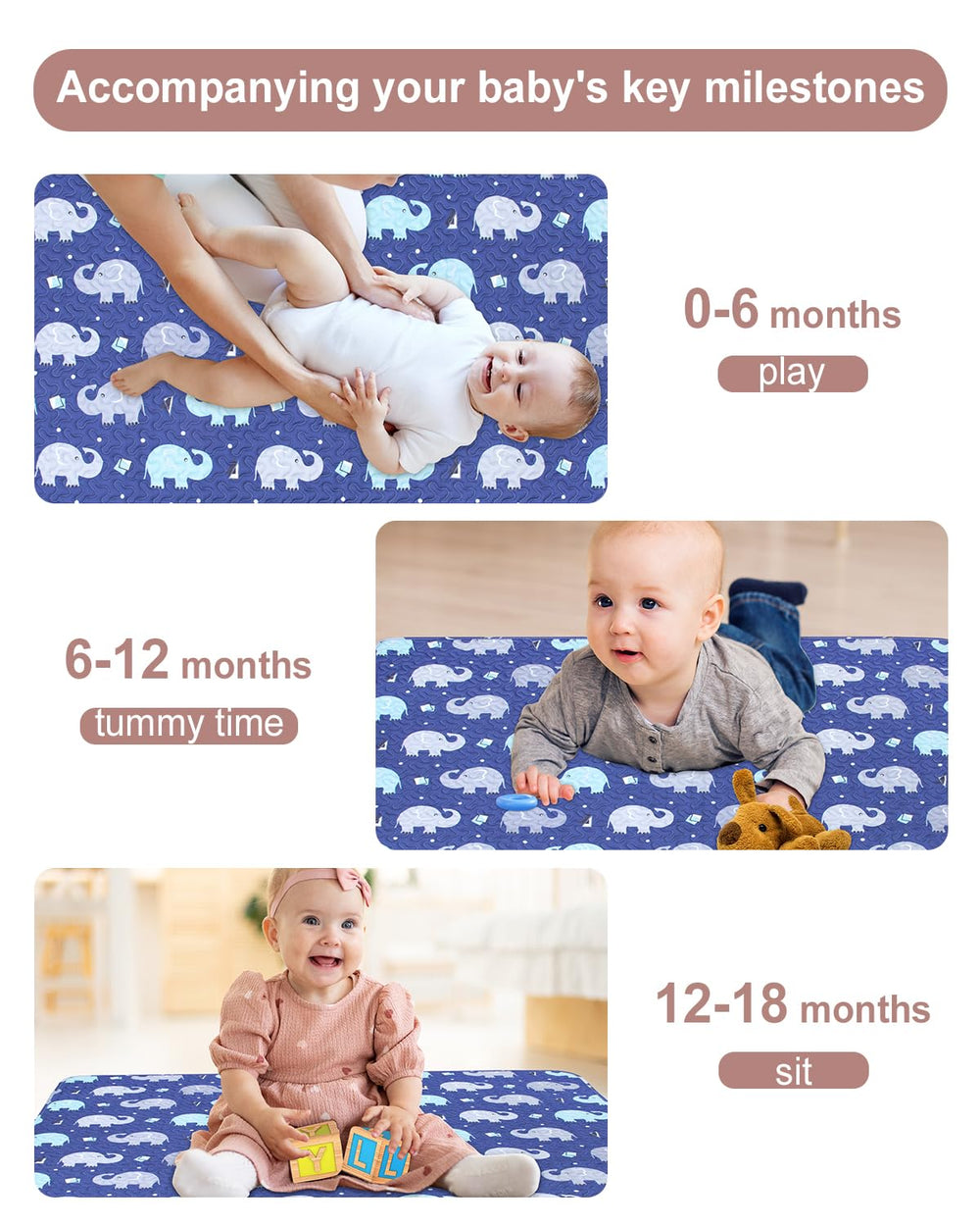 MIIMER washable infant play mat machine-washable blue for easy cleanup.