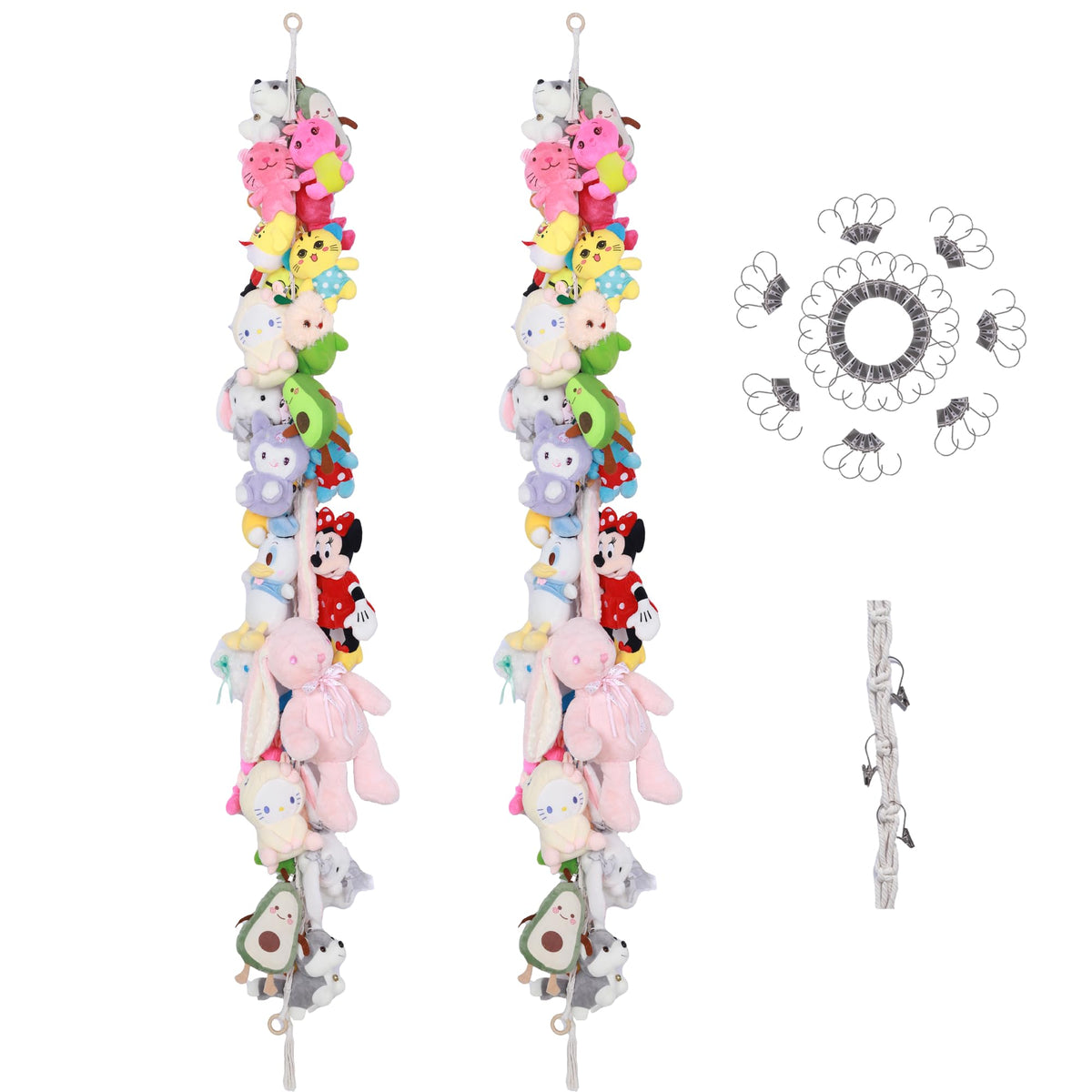 MIJAYENV 2pcs stuffed animal storage chain setup for space-saving wall display.