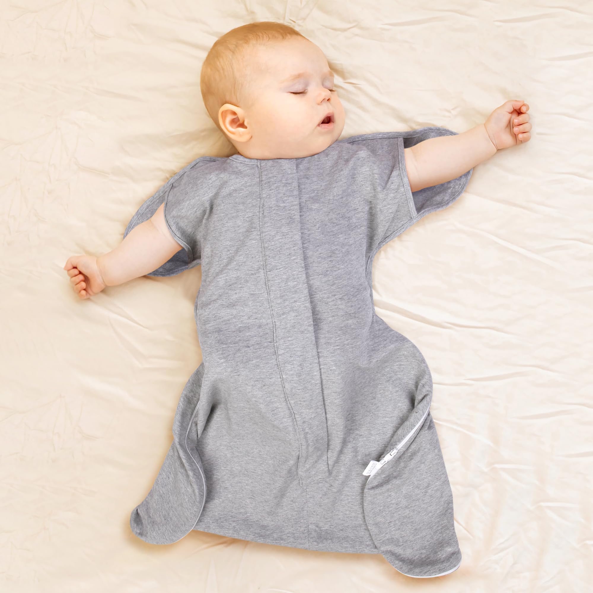 Mikccer Sleep Sack Swaddle baby side view demonstrates room to move during transitions