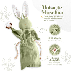 Mikito Baby Lovey packaged gift-ready in a cotton bag for thoughtful new baby gifting.